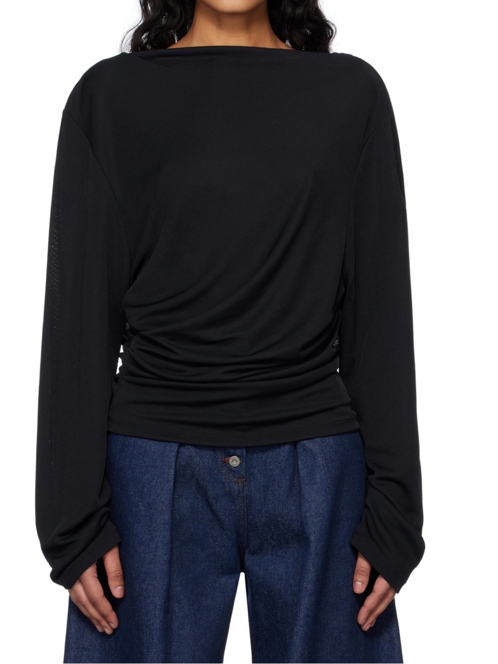 Jacquemus Black Draped Long-Sleeve Blouse